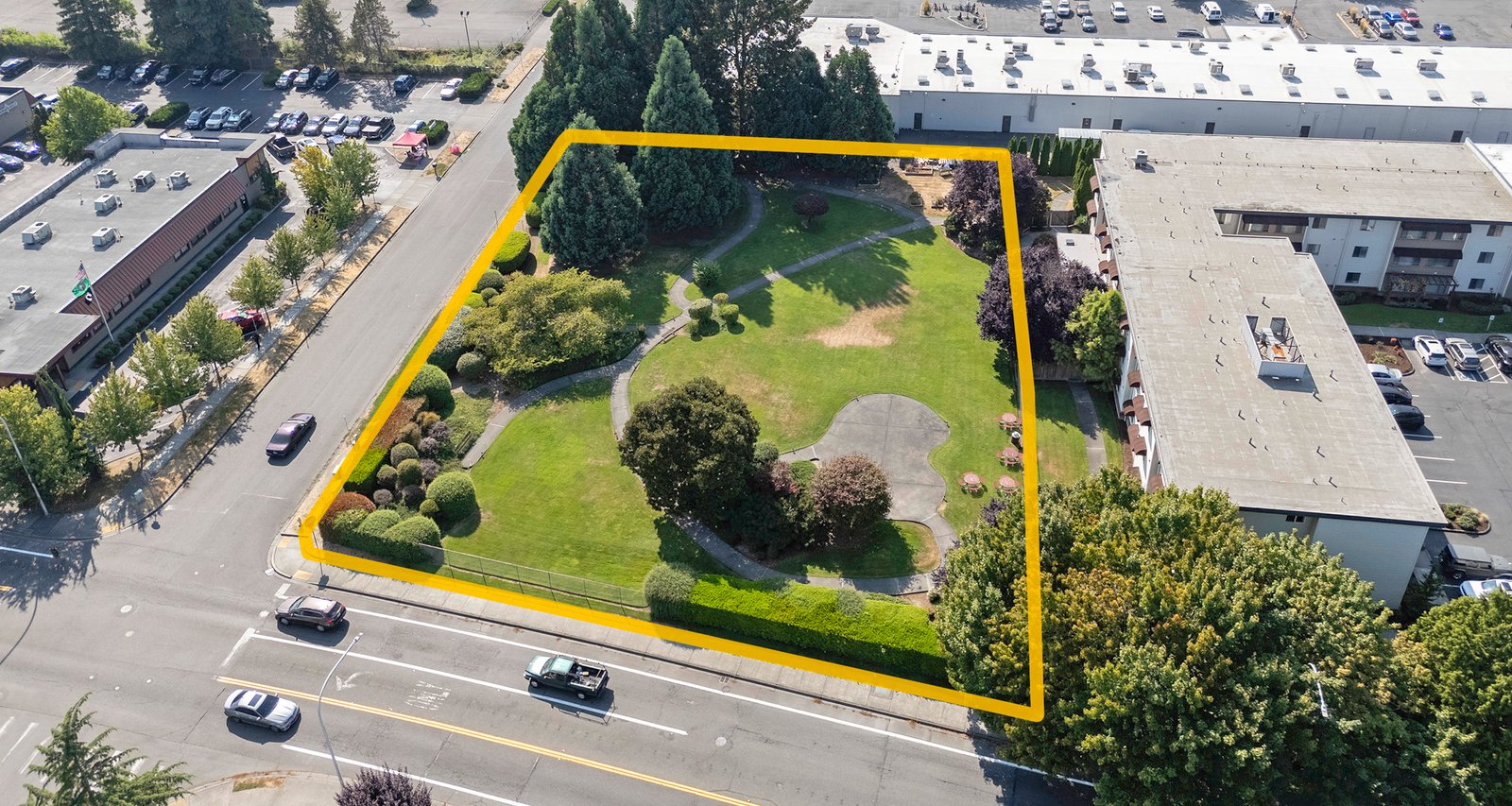 Aerial property view with property lines